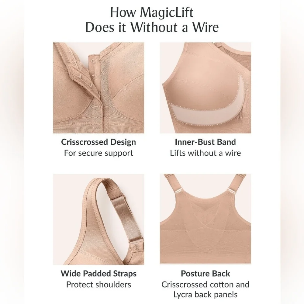 Sz 40C Cafe Glamorise MagicLift Front-Closure with Posture Back Support Bra